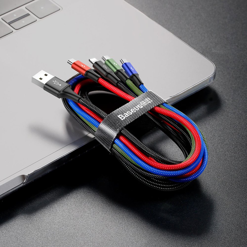 Kabl za punjenje USB-A - 2 x Lightning / microUSB / USB-C Baseus Rapid 4in1, 20W, 1.2m, Crni CA1T4-A01