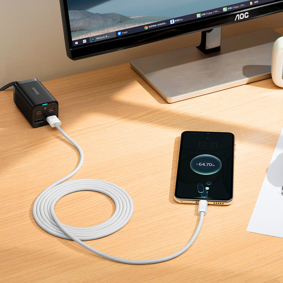 Kabl za Prenos Podataka i Punjenje USB-A - USB-C Baseus Dynamic Series, 100W, 2m, Beli CALD000702