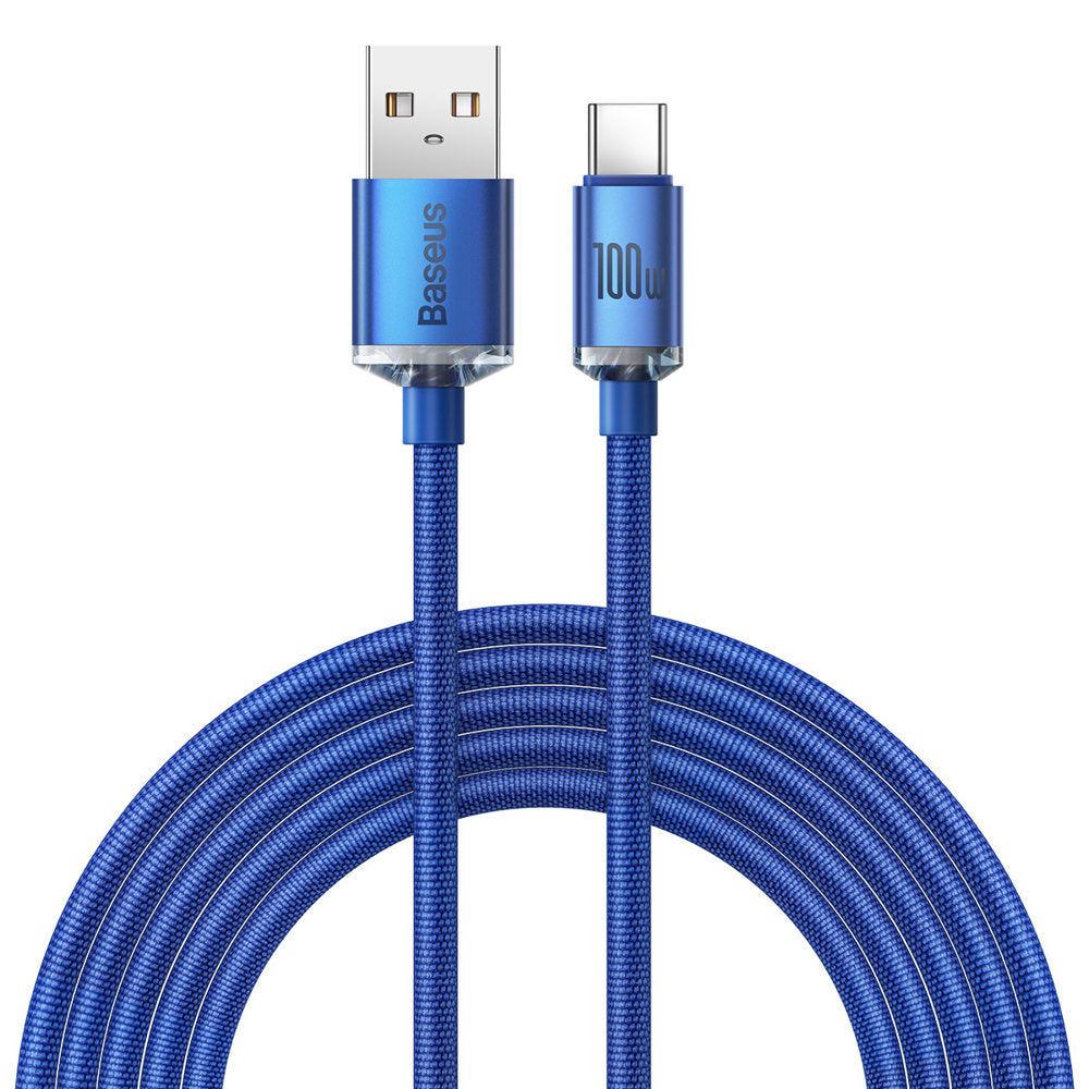 Kabl za Prenos Podataka i Punjenje USB-A - USB-C Baseus Crystal Shine Series, 100W, 2m, Plavi CAJY000503