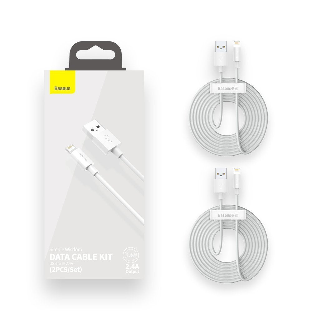 Kabl za podatke i punjenje USB-A - Lightning Baseus Simple Wisdom, 18W, 1.5m, Set 2 komada, Beli TZCALZJ-02