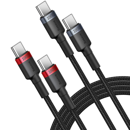 Kabl za Prenos Podataka i Punjenje USB-C - USB-C Baseus Cafule, 100W, 2m, Crveni, Set od 2 komada