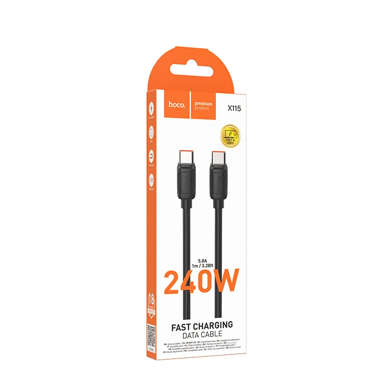 Kabl za podatke i punjenje USB-C - USB-C HOCO X115, 240W, 1m, Crni