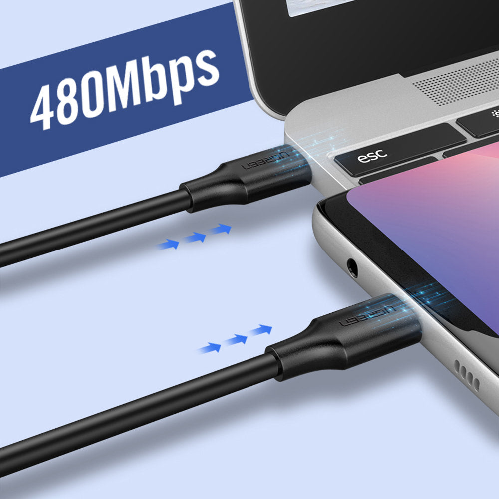 Kabl za Prenos Podataka i Punjenje USB-C - USB-C UGREEN US286, 60W, 2m, Crni