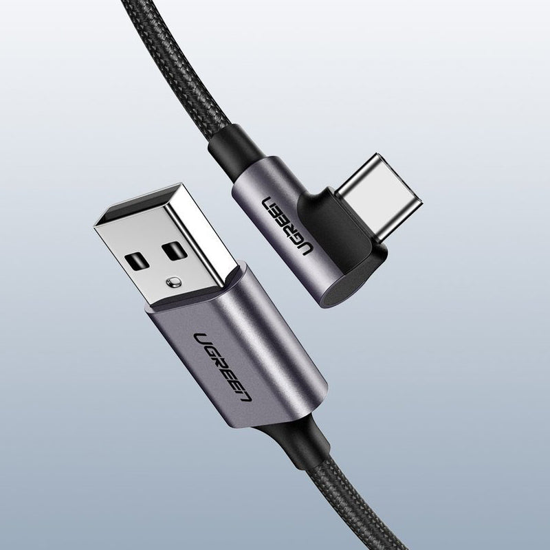 Kabl za Prenos Podataka i Punjenje USB-A - USB-C UGREEN US284 Angled, 18W, 3m, Sivi