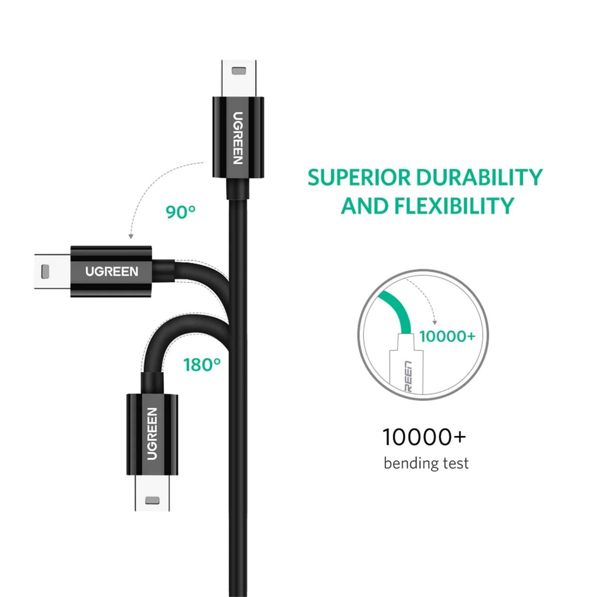Kabl za podatke i punjenje USB-C - miniUSB UGREEN US242, 18W, 1m, Crni