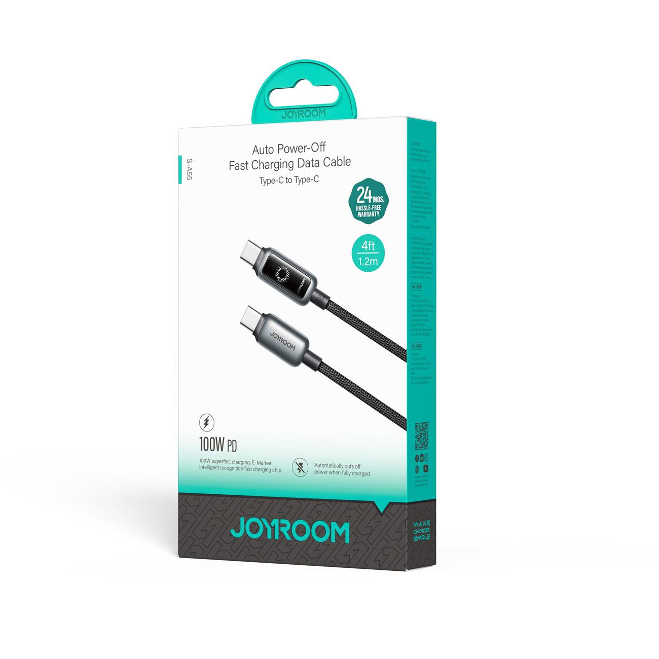Kabl za prenos podataka i punjenje USB-C - USB-C Joyroom S-A55 StarFlight Display, 100W, 1.2m, Crni
