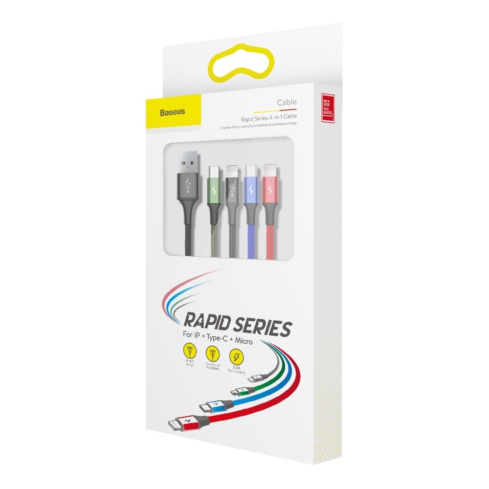 Kabl za punjenje USB-A - 2 x Lightning / microUSB / USB-C Baseus Rapid 4in1, 20W, 1.2m, Crni CA1T4-A01