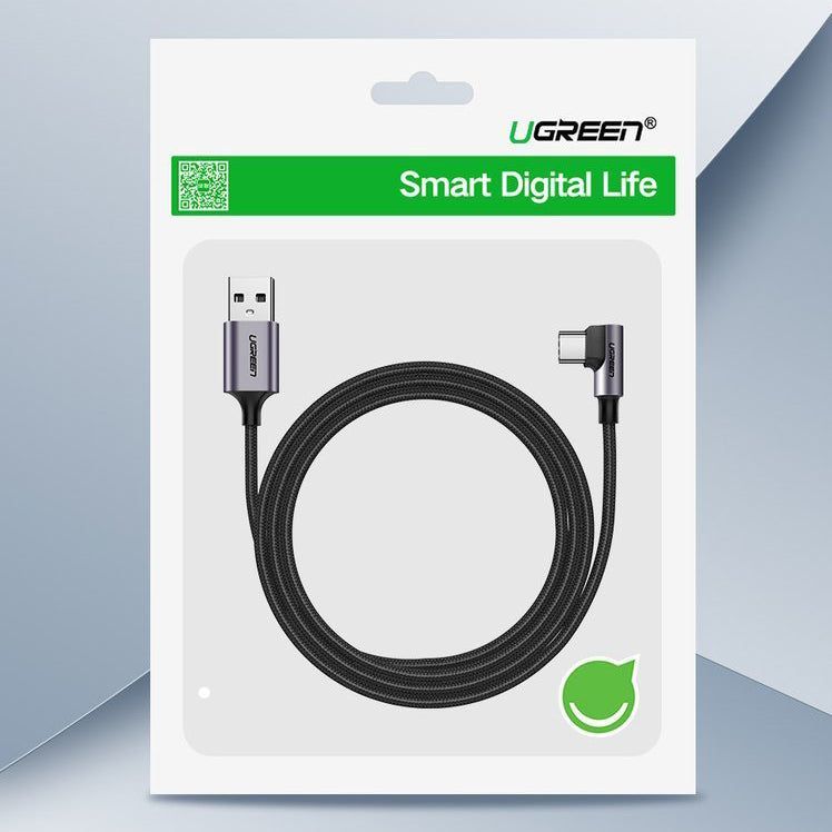 Kabl za Prenos Podataka i Punjenje USB-A - USB-C UGREEN US284 Angled, 18W, 3m, Sivi