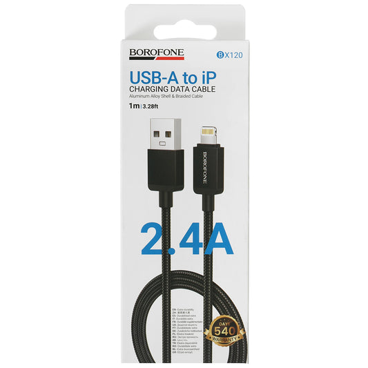 Kabl za podatke i punjenje USB-A - Lightning Borofone BX120 Placer, 18W, 1m, Crni