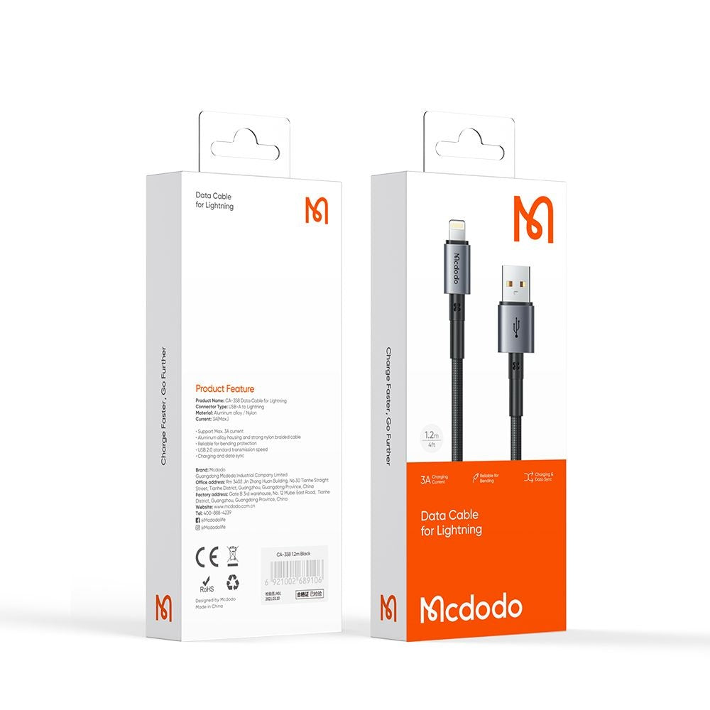 Kabl za podatke i punjenje USB-A - Lightning McDodo CA-3580, 18W, 1.2m, Crni