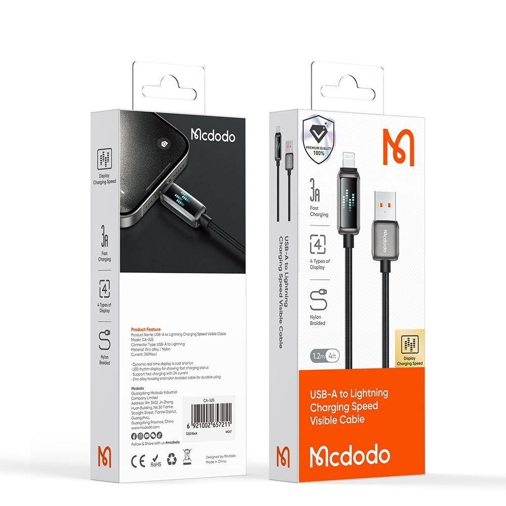 Kabl za Podatke i Punjenje USB-A - Lightning McDodo CA-5250 Display, 18W, 1.2m, Crni