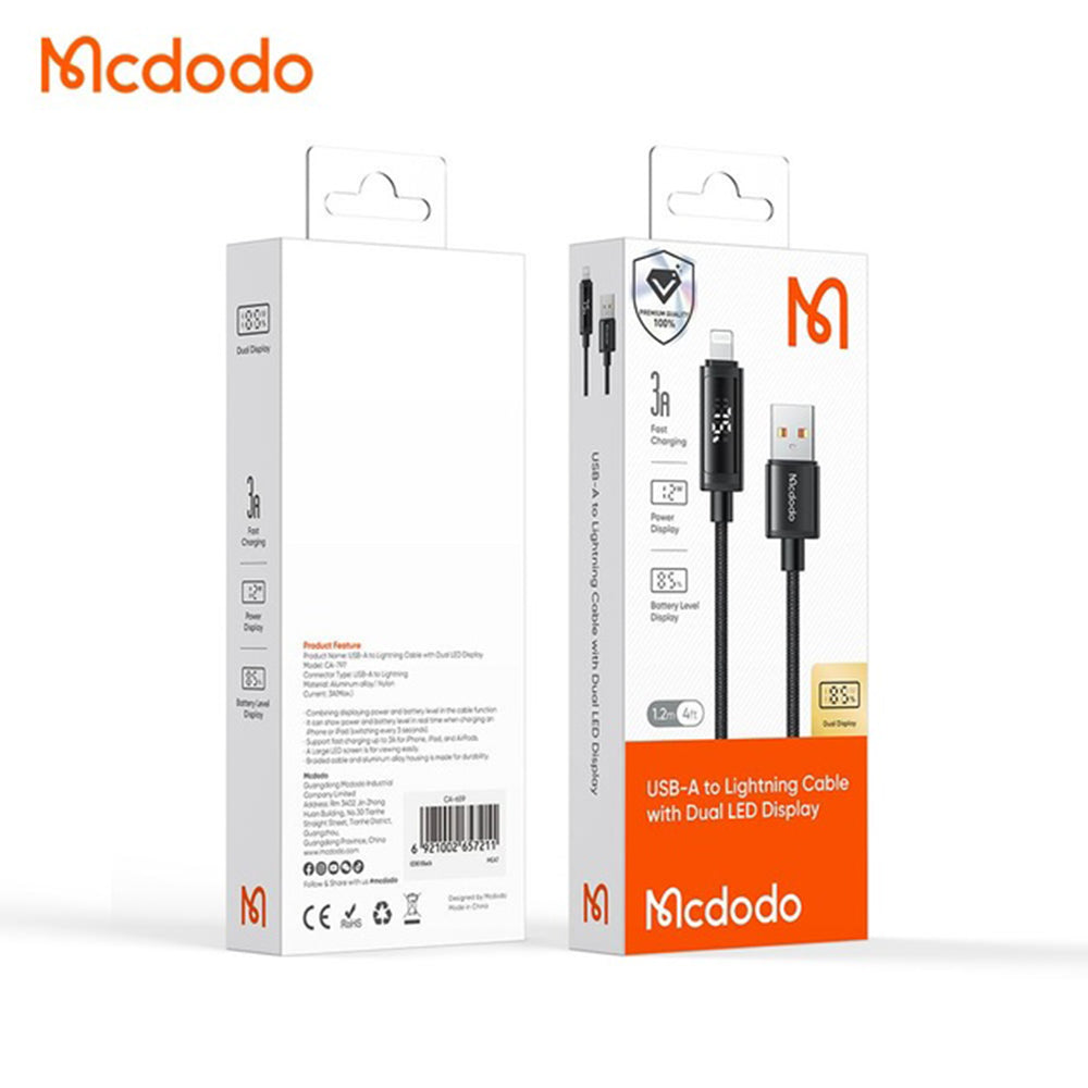 Kabl za Podatke i Punjenje USB-A - Lightning McDodo CA-7970 Display, 18W, 1.2m, Crni