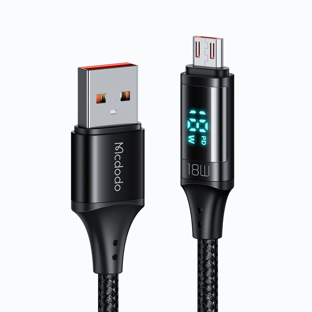 Kabl za podatke i punjenje USB-A - microUSB McDodo CA-1070 Display, 18W, 1.2m, Crni