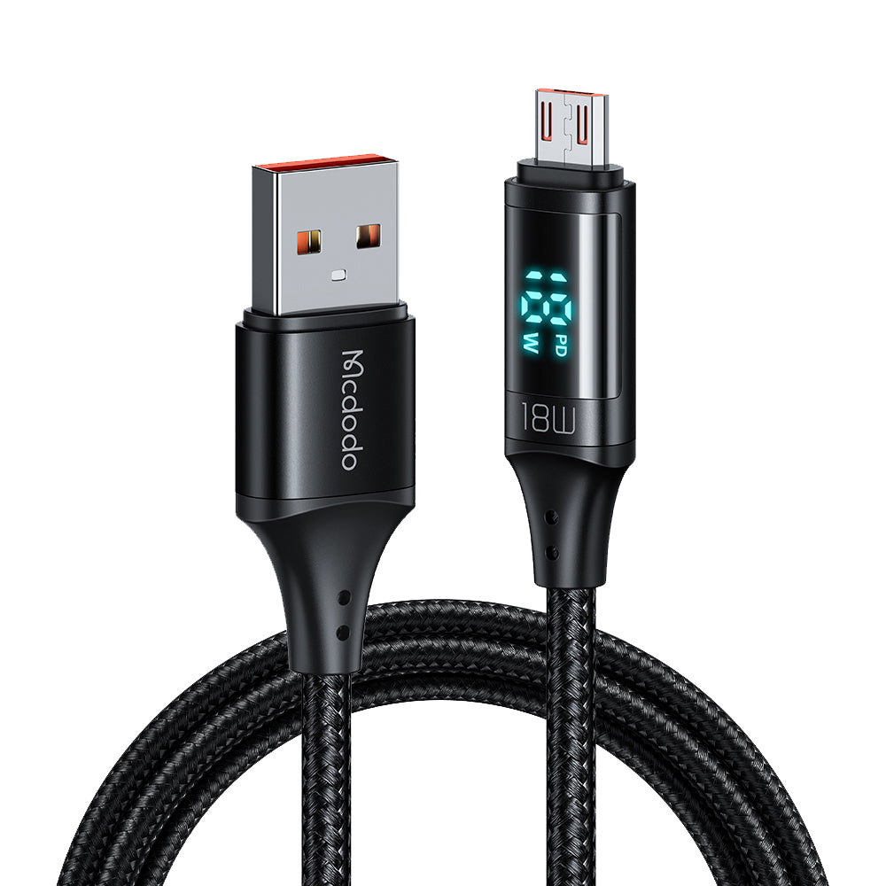Kabl za podatke i punjenje USB-A - microUSB McDodo CA-1070 Display, 18W, 1.2m, Crni