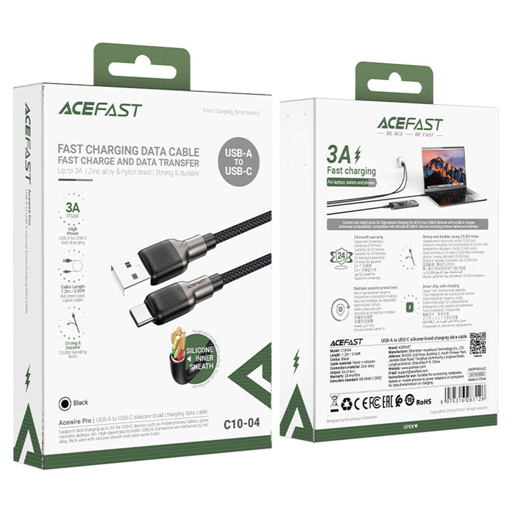 Kabl za prenos podataka i punjenje USB-A - USB-C Acefast C10-04, 18W, 1.2m, Crni