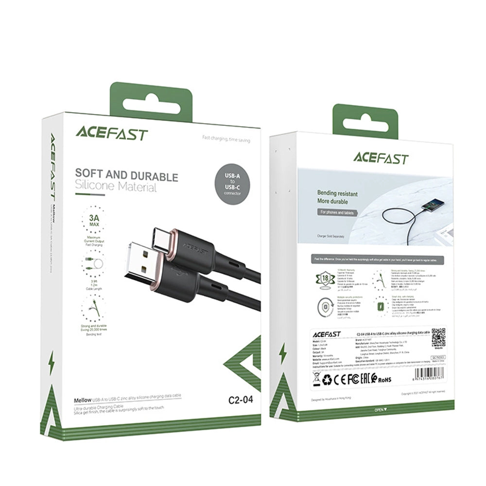 Kabl za Prenos Podataka i Punjenje USB-A - USB-C Acefast C2-04, 18W, 1.2m, Crni
