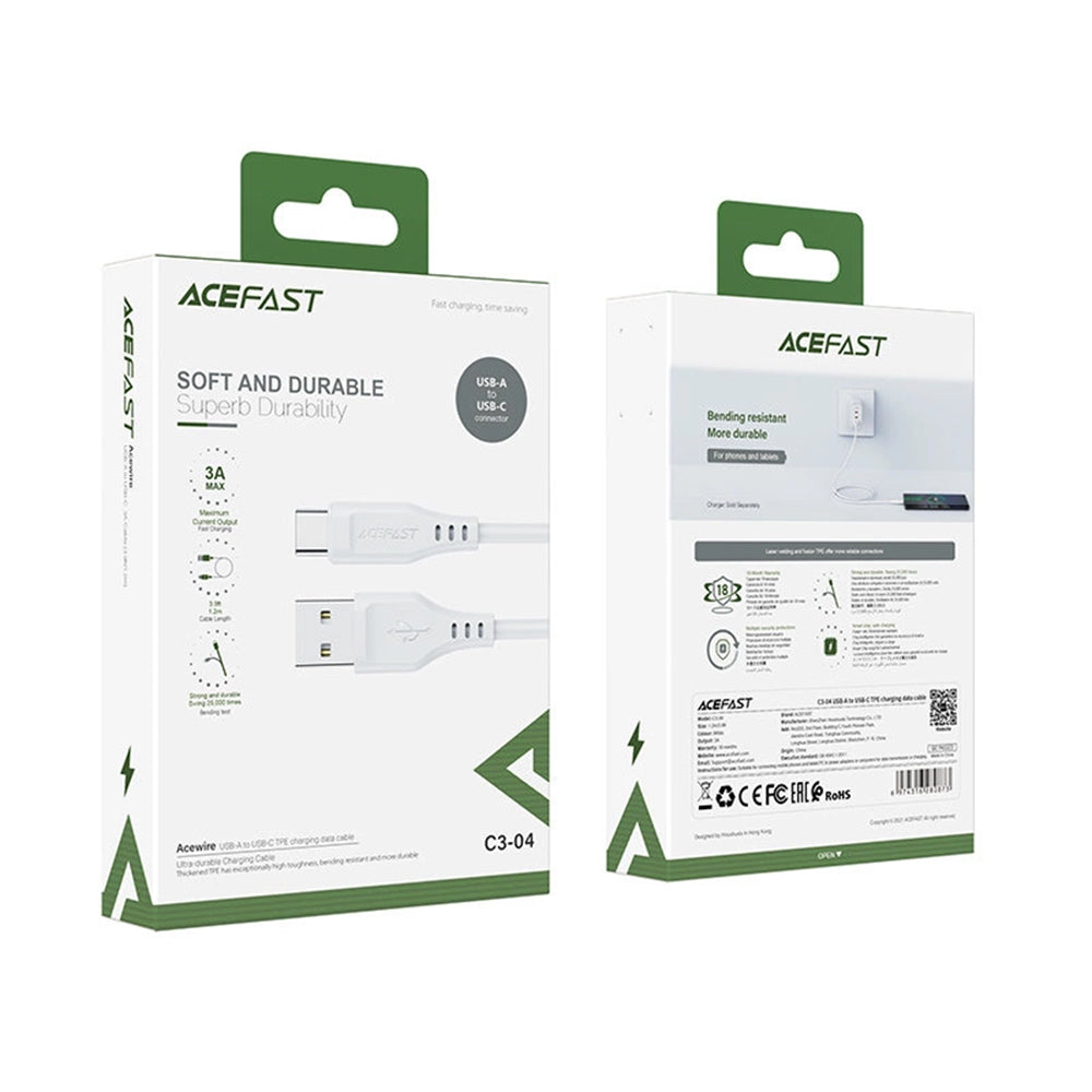 Kabl za podatke i punjenje USB-A - USB-C Acefast C3-03, 60W, 1.2m, Beli