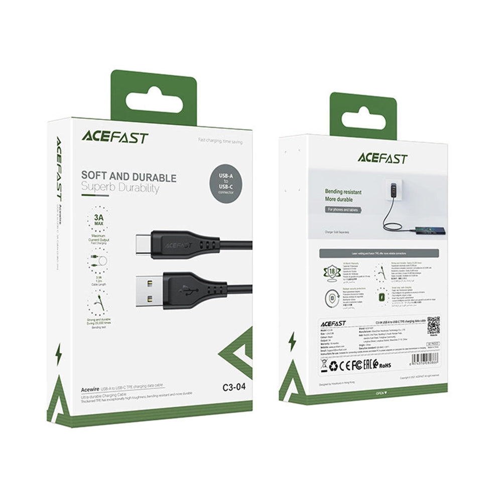 Kabl za podatke i punjenje USB-A - USB-C Acefast C3-03, 60W, 1.2m, Crni