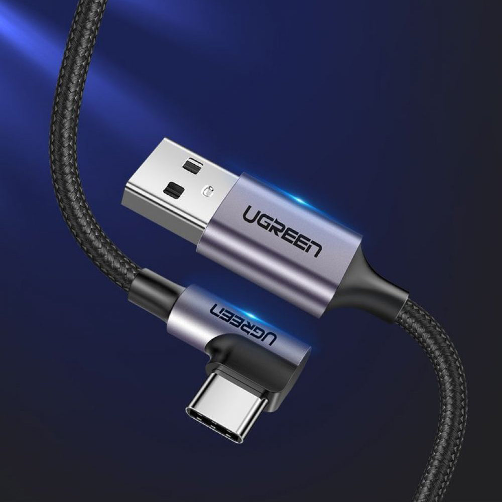 Kabl za podatke i punjenje USB-A - USB-C UGREEN US284 Angled, 18W, 0.5m, Sivi