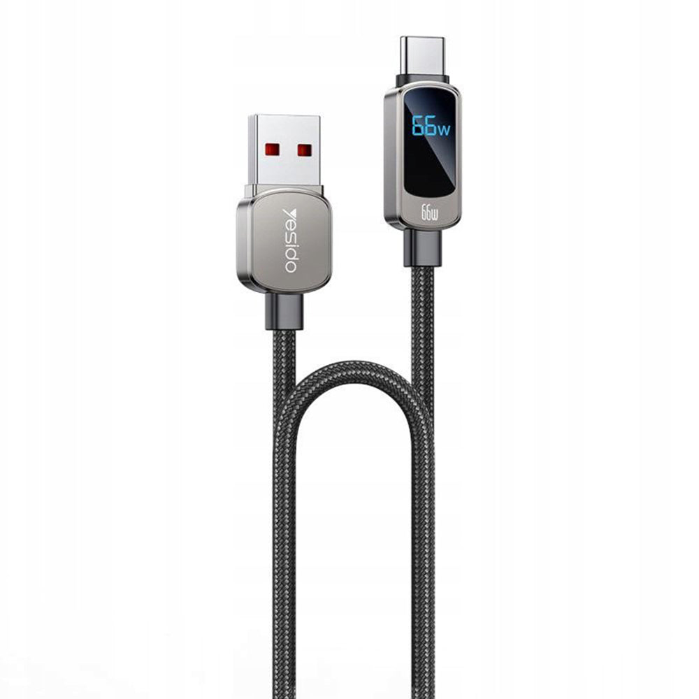Kabl za prenos podataka i punjenje USB-A - USB-C Yesido CA128C Display, 66W, 1.2m, Crni