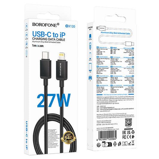Kabl za Prenos Podataka i Punjenje USB-C - Lightning Borofone BX120 Placer, 27W, 1m, Crni