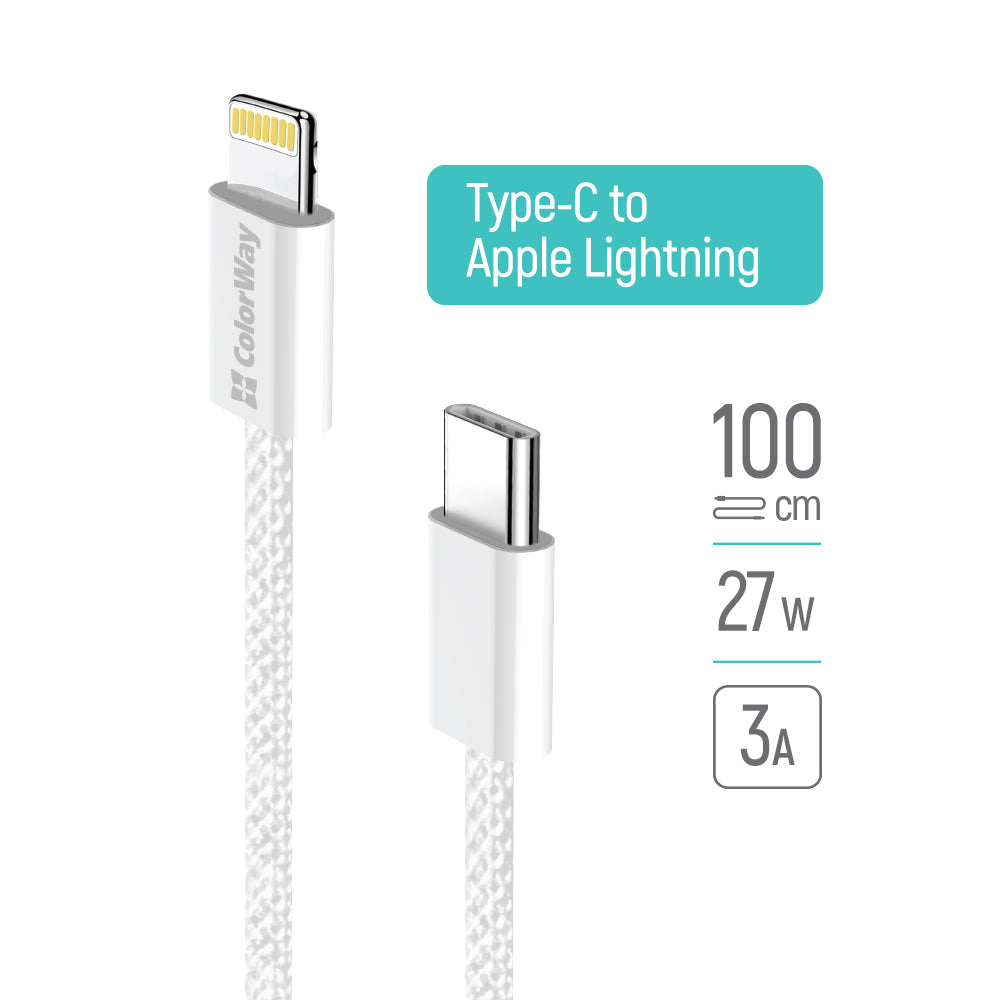 Kabl za prenos podataka i punjenje USB-C - Lightning ColorWay CW-CBPDCL061, 27W, 1m, Sivi