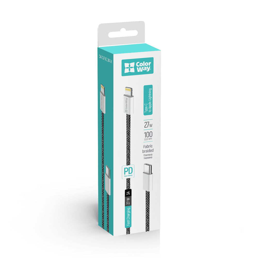 Kabl za prenos podataka i punjenje USB-C - Lightning ColorWay CW-CBPDCL061, 27W, 1m, Crni