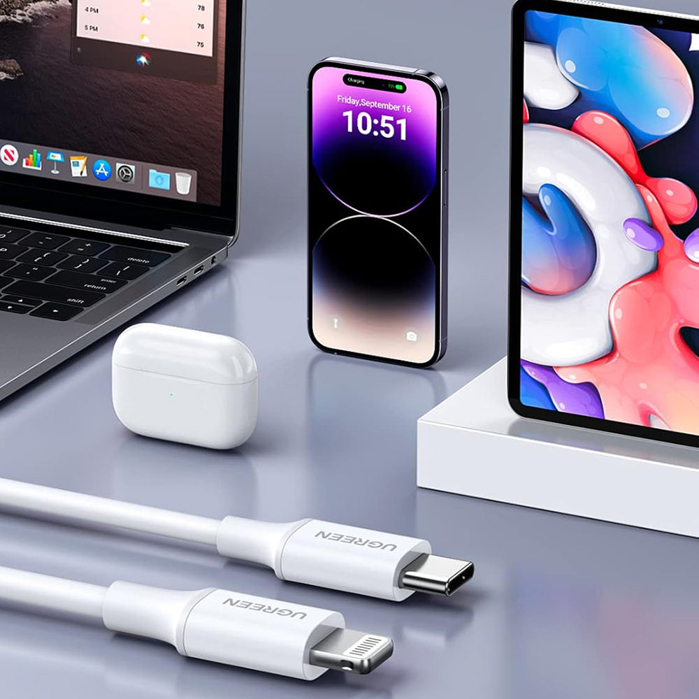 Kabl za prenos podataka i punjenje USB-C - Lightning UGREEN US171 (10493), 20W, 1m, Bela