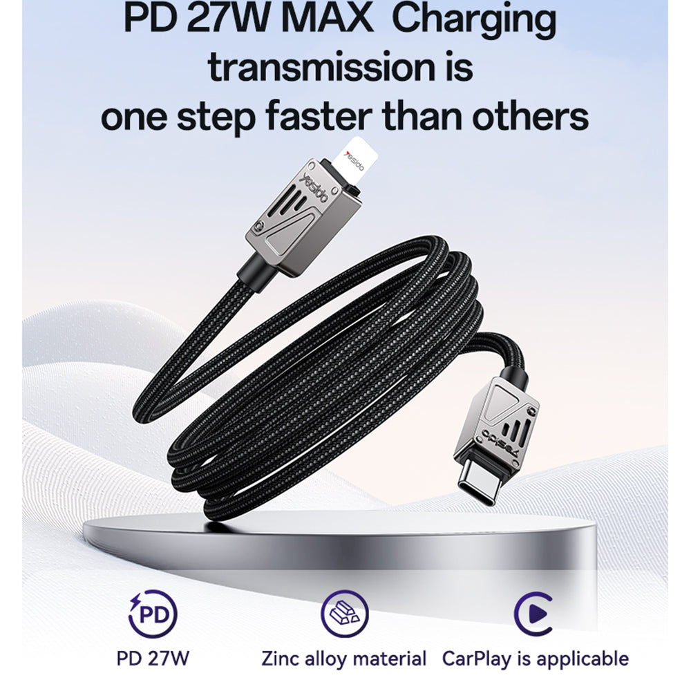 Kabl za podatke i punjenje USB-C - Lightning Yesido CA195, 27W, 1.2m, Crni