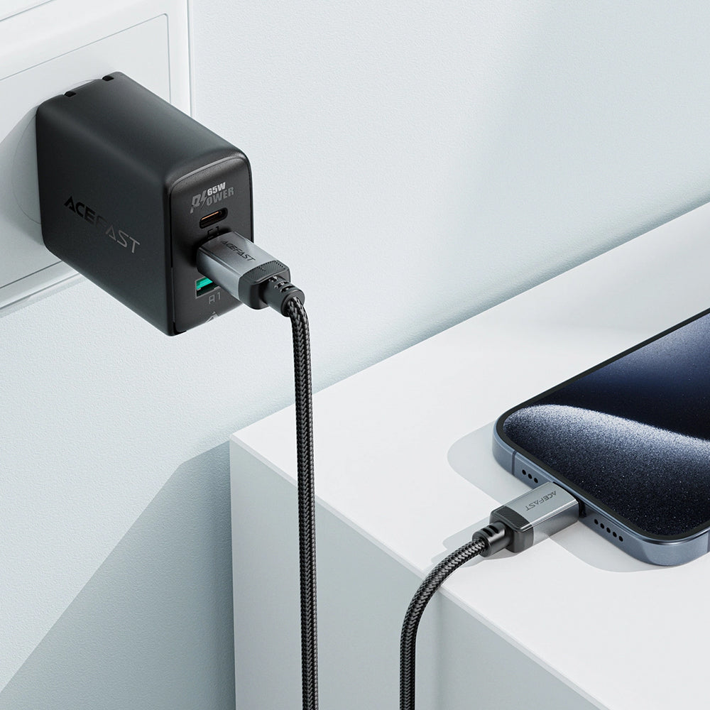 Kabl za prenos podataka i punjenje USB-C - USB-C Acefast C20-03, 60W, 1.2m, Crni