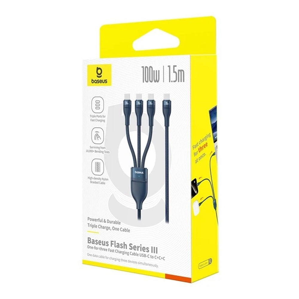 Kabl za punjenje USB-C - 3 x USB-C Baseus Flash Series III 3in1, 100W, 1.5m, Plavi P10377503321-00