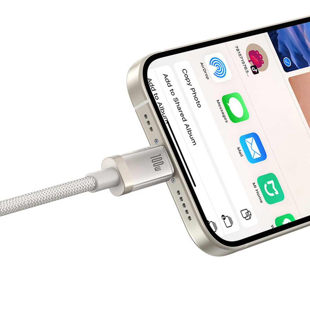 Kabl za Prenos Podataka i Punjenje USB-C - USB-C Baseus Titanium, 100W, 2m, Srebrni P10378100G21-01