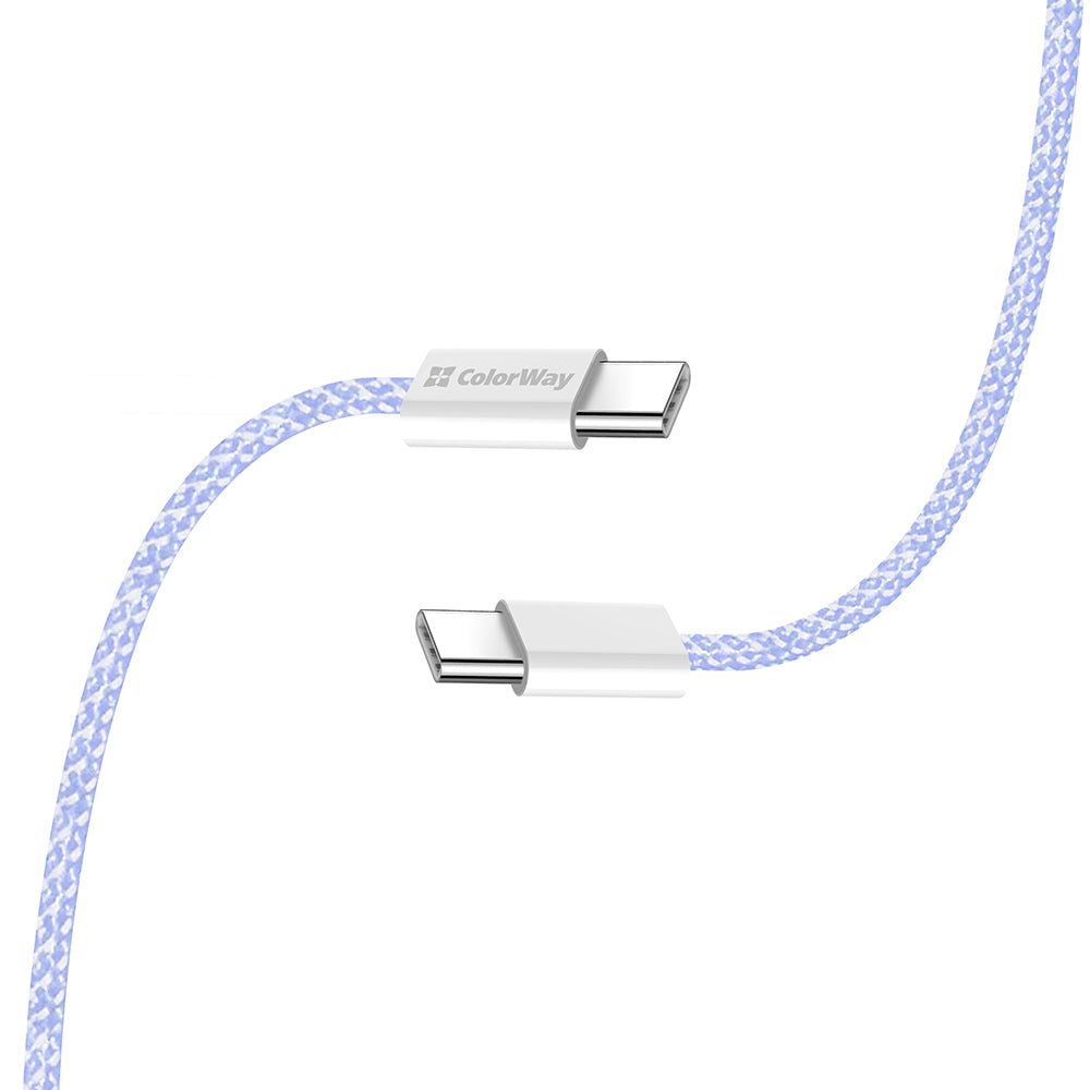 Kabl za prenos podataka i punjenje USB-C - USB-C ColorWay CW-CBPDCC061, 60W, 1m, Ljubičasti
