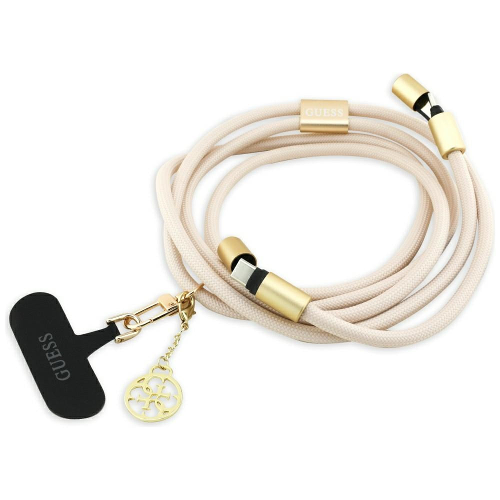 Kabl za prenos podataka i punjenje USB-C - USB-C Guess CBDY 4G Charm, 100W, 1.5m, Bež
