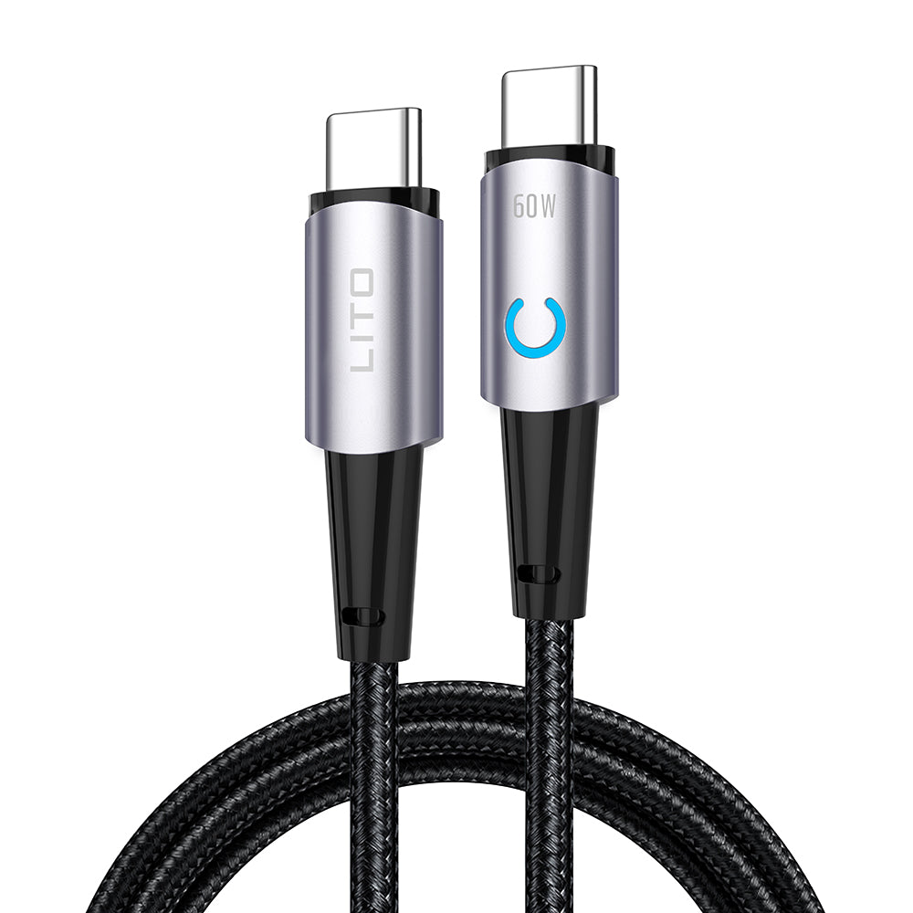 Kabl za prenos podataka i punjenje USB-C - USB-C Lito LD10CC, 60W, 1m, Crni