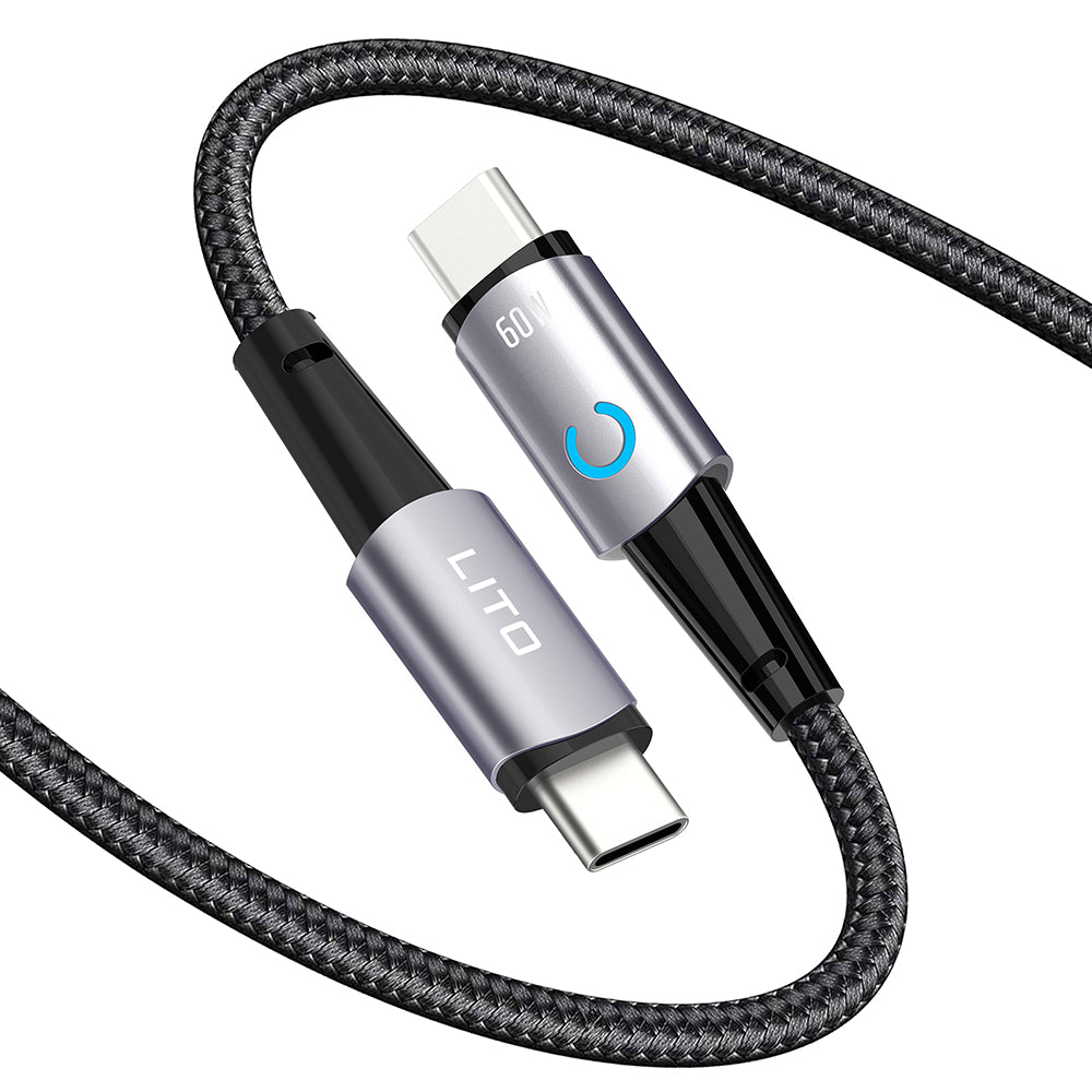 Kabl za prenos podataka i punjenje USB-C - USB-C Lito LD10CC, 60W, 1m, Crni