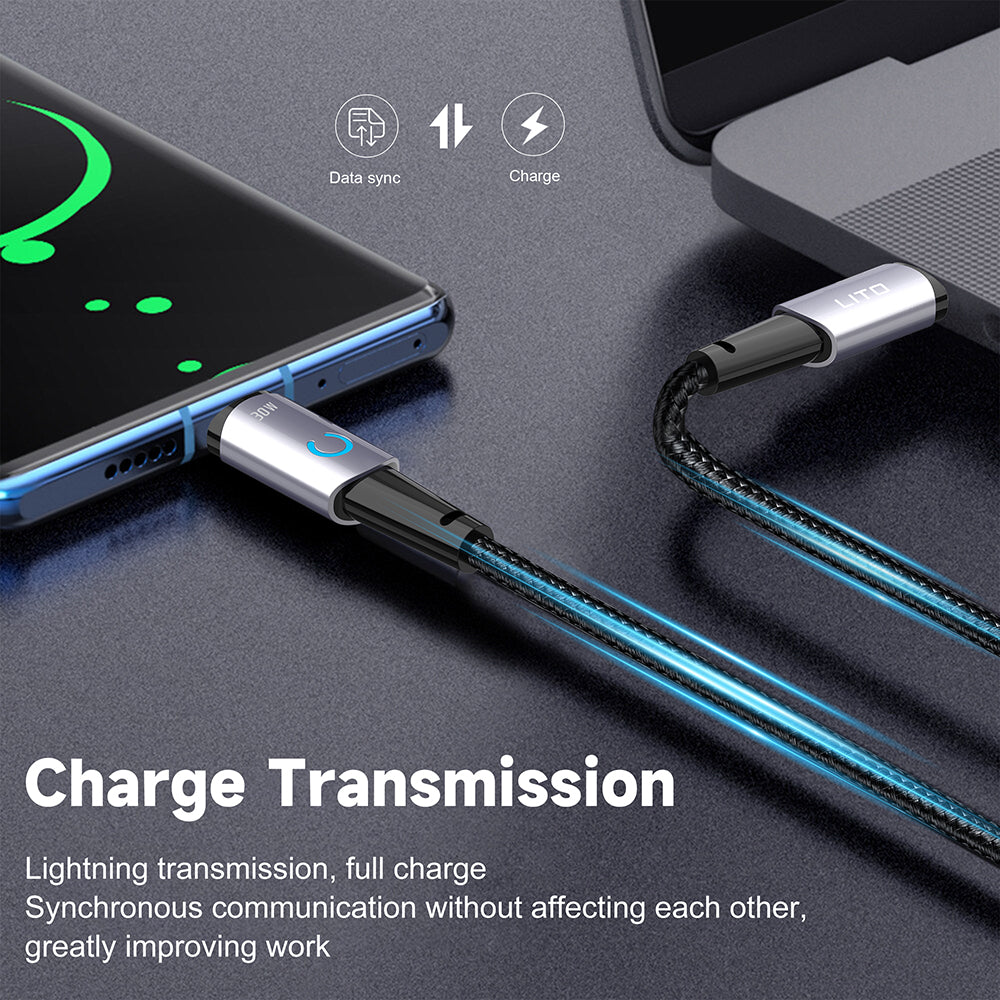 Kabl za prenos podataka i punjenje USB-C - USB-C Lito LD10CC, 60W, 1m, Crni