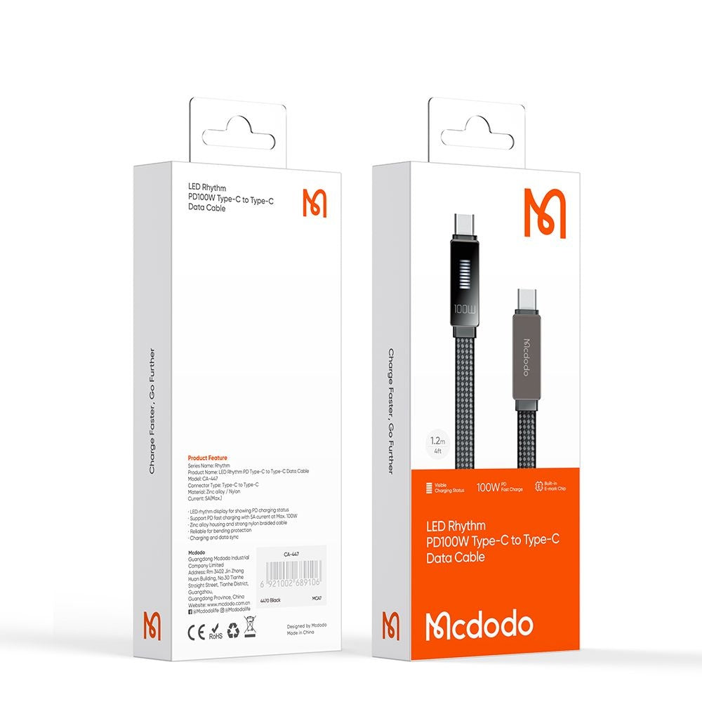 Kabl za prenos podataka i punjenje USB-C - USB-C McDodo CA-4470 Rythm Display, 100W, 1.2m, Crni