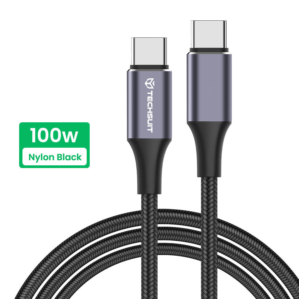 Kabl za Prenos Podataka i Punjenje USB-C - USB-C Techsuit PCB018, 100W, 1m, Crni