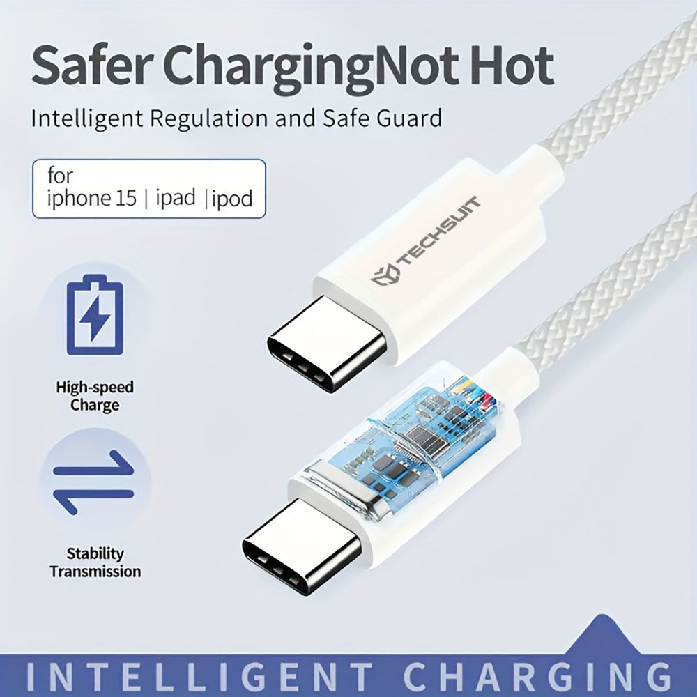 Kabl za Prenos Podataka i Punjenje USB-C - USB-C Techsuit PCB114D, 60W, 1m, Crni