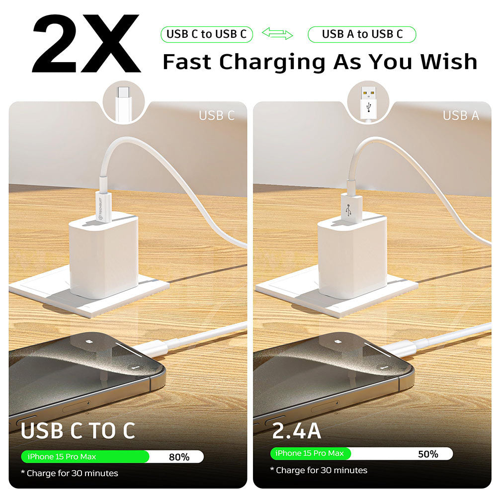Kabl za prenos podataka i punjenje USB-C - USB-C Techsuit PCB130, 60W, 1m, Beli