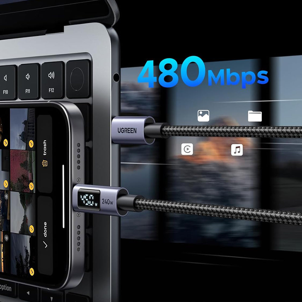 Kabl za prenos podataka i punjenje USB-C - USB-C UGREEN 65866 Display, 240W, 1m, Sivi