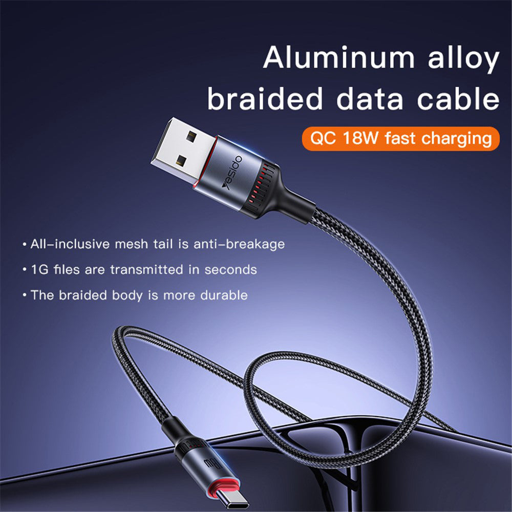 Kabl za prenos podataka i punjenje USB-C - USB-C Yesido CA183, 60W, 2m, Crni