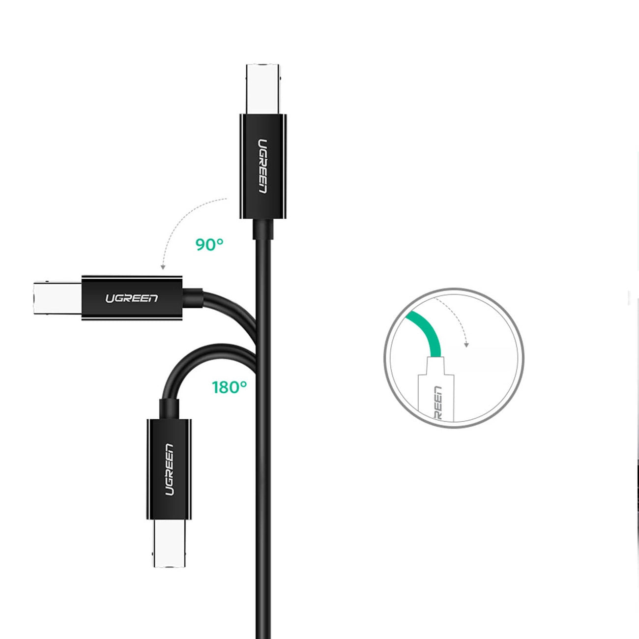 Kabl za štampač UGREEN US241, USB-C - USB-B, 2m, Crni