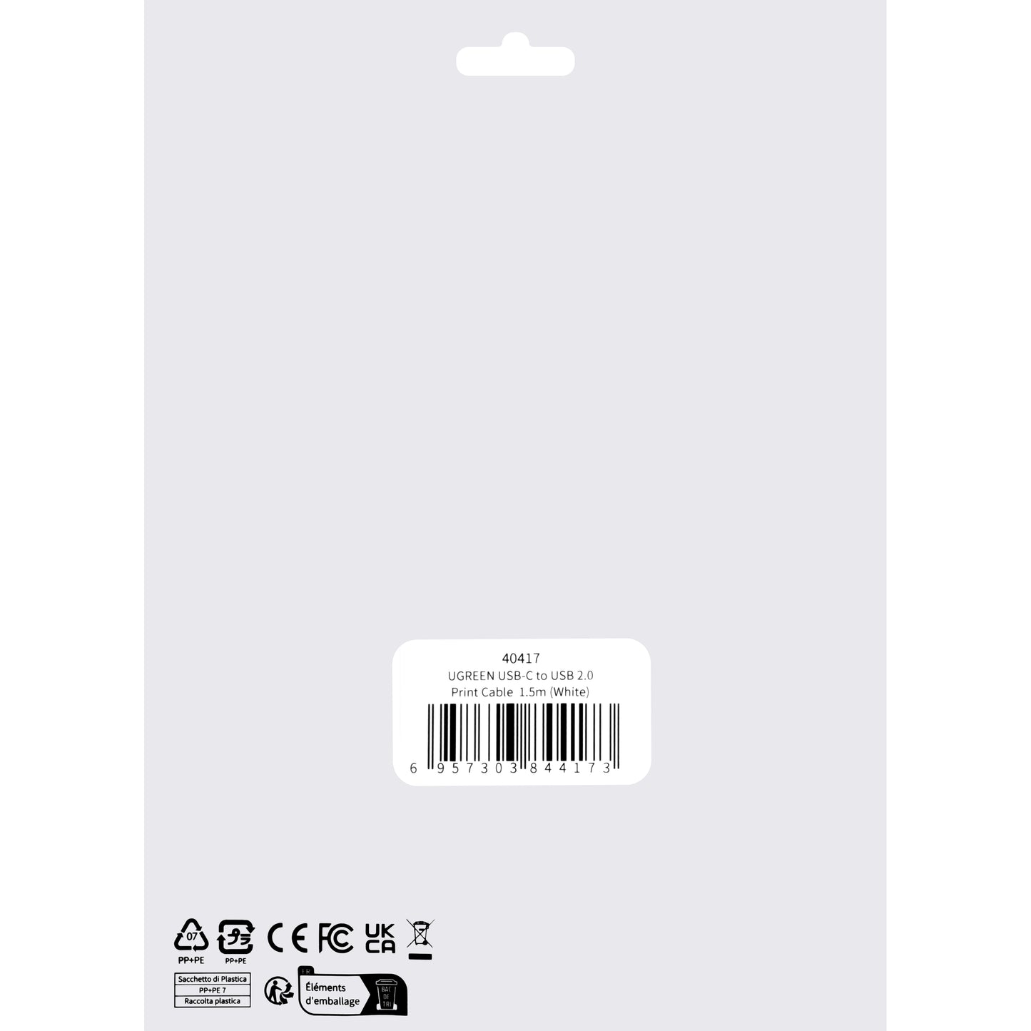 Kabl za štampač UGREEN US241, USB-C - USB-B, 1.5m, Beli