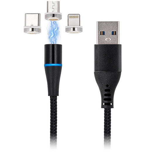 USB-A kabl za punjenje - Lightning / microUSB / USB-C MaXlife MXUC-02 Magnetni 3u1, 18W, 1m, Crni