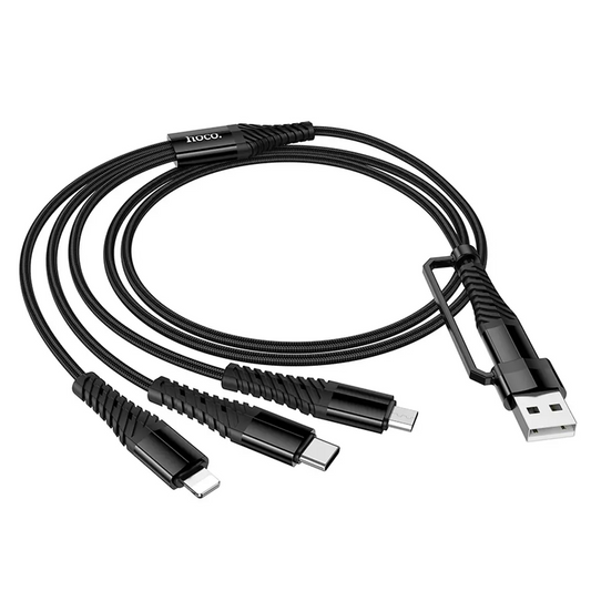 Kabl za punjenje USB-A / USB-C - Lightning / microUSB / USB-C HOCO X123 3u1, 18W, 1m, Crni