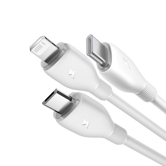 USB-A kabl za punjenje - Lightning / microUSB / USB-C Baseus Ultra Fast 3in1, 18W, 1.3m, Bela P10376303211-00