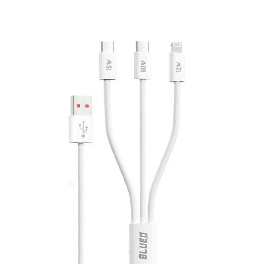 Kabl za punjenje USB-A - Lightning / 2 x USB-C Blueo, 75W, 1.2m, Beli