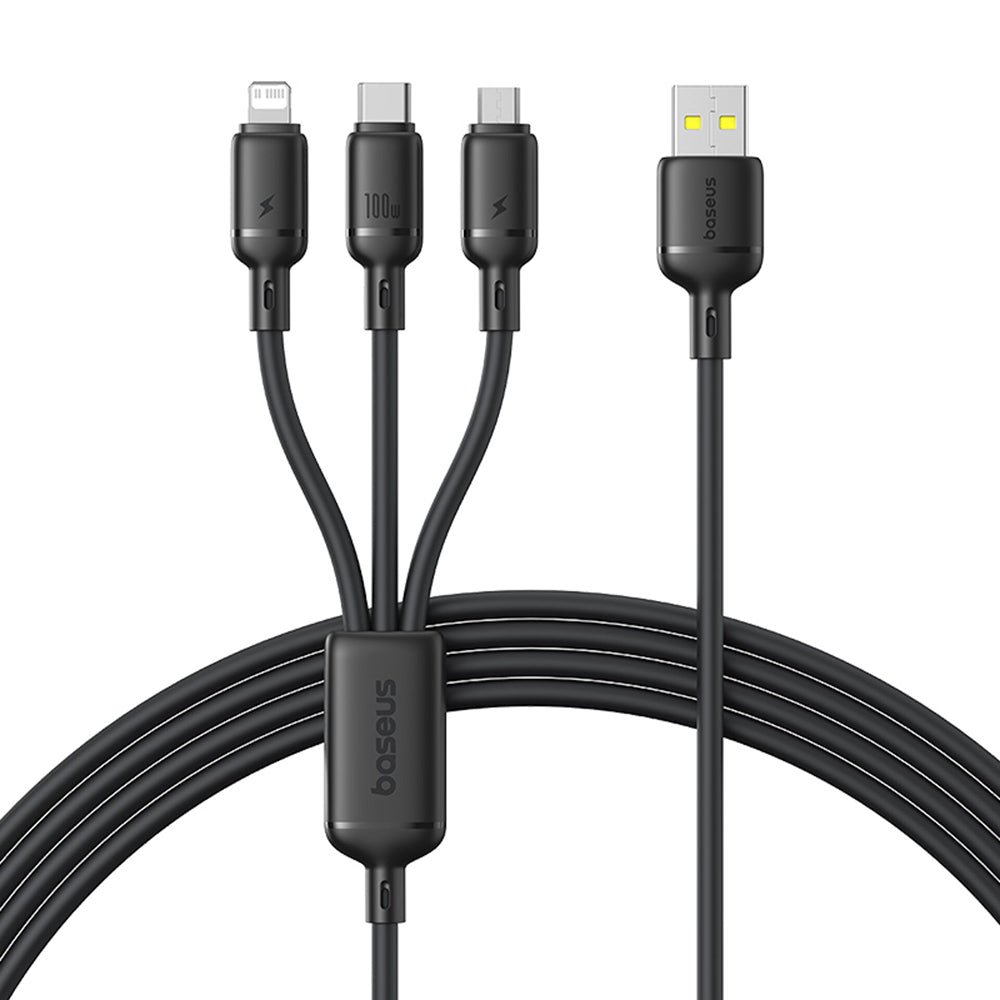 Kabl za punjenje USB-A - Lightning / microUSB / USB-C Baseus Silky 3in1, 100W, 1.5m, Crni P10377705123-00